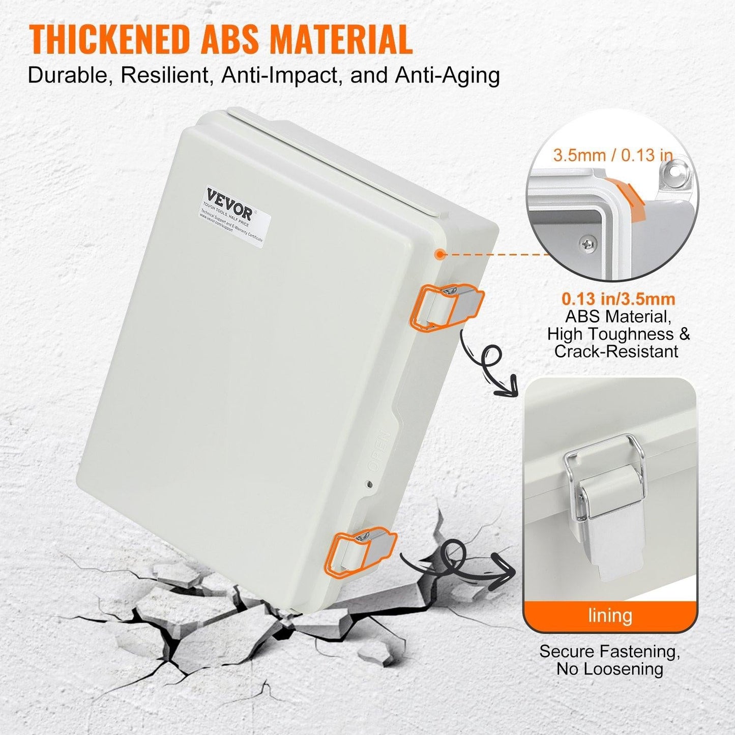 Outdoor Electrical Junction Box, 300 x 200 x 180 mm, ABS Plastic Electrical Enclosure Box with Hinged Cover Stainless Steel Latch, IP67 Dustproof Waterproof for Outdoor Electrical Projects.