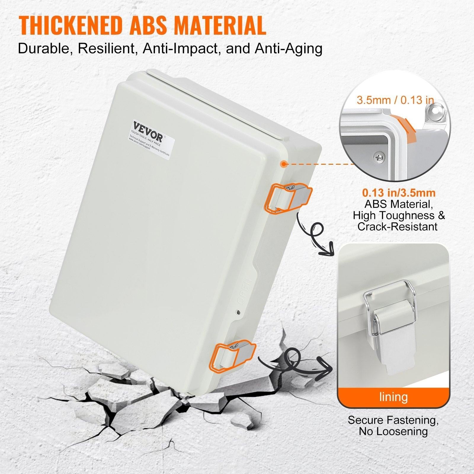 Outdoor Electrical Junction Box, 300 x 200 x 180 mm, ABS Plastic Electrical Enclosure Box with Hinged Cover Stainless Steel Latch, IP67 Dustproof Waterproof for Outdoor Electrical Projects.