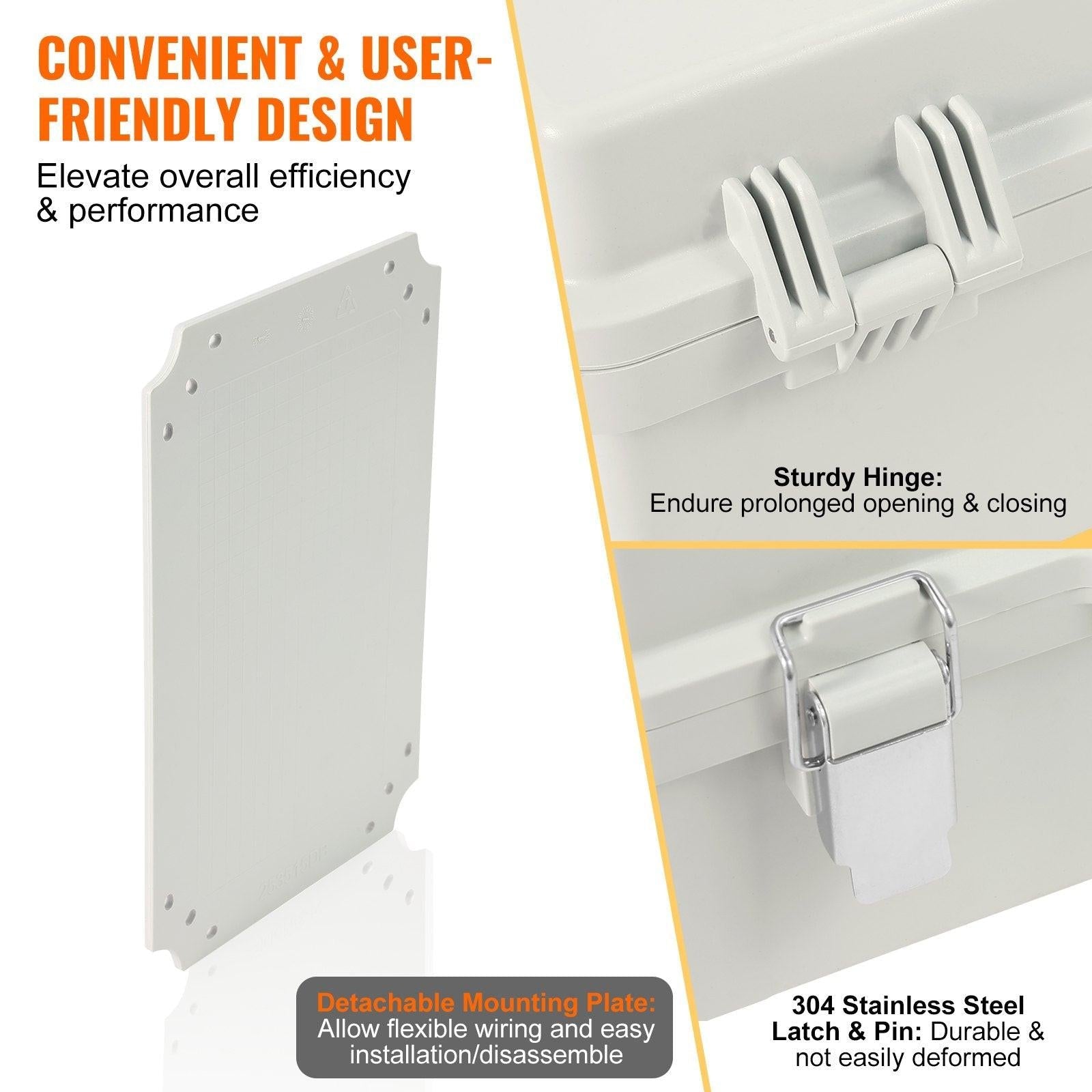 Outdoor Electrical Junction Box, 300 x 200 x 180 mm, ABS Plastic Electrical Enclosure Box with Hinged Cover Stainless Steel Latch, IP67 Dustproof Waterproof for Outdoor Electrical Projects.