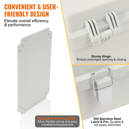 Outdoor Electrical Junction Box, 300 x 200 x 180 mm, ABS Plastic Electrical Enclosure Box with Hinged Cover Stainless Steel Latch, IP67 Dustproof Waterproof for Outdoor Electrical Projects.