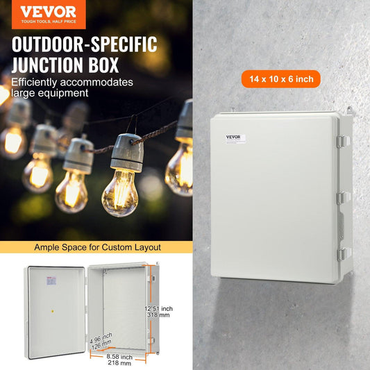 Outdoor Electrical Junction Box, 350 x 250 x 150 mm, ABS Plastic Electrical Enclosure Box with Hinged Cover Stainless Steel Latch, IP67 Dustproof Waterproof for Outdoor Electrical Projects.