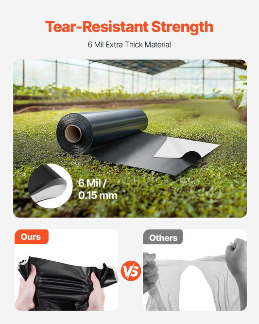 6Mil Plastic Sheeting Roll 10 x 100 FT Heavy Duty Film Black & White.