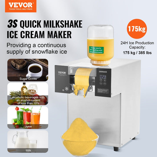 Commercial Snowflake Ice Machine, 385LBS/24H Snowflake Ice Maker, Stainless Steel Ice Shaver Machine, Electric Snow Cone Maker, Liquid Cooling System for Rapid Heat Dissipation, Ice Cream