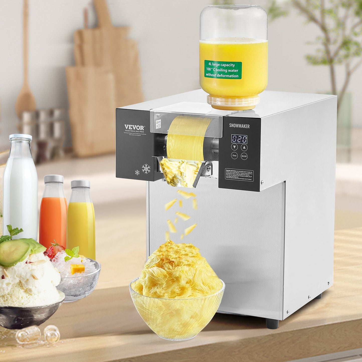 Commercial Snowflake Ice Machine, 385LBS/24H Snowflake Ice Maker, Stainless Steel Ice Shaver Machine, Electric Snow Cone Maker, Liquid Cooling System for Rapid Heat Dissipation, Ice Cream