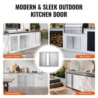 BBQ Access Door, 787x609 mm Double Outdoor Kitchen Door, Stainless Steel Flush Mount Door, Wall Vertical Door with Recessed Handles , for BBQ Island, Grilling Station, Outside Cabinet