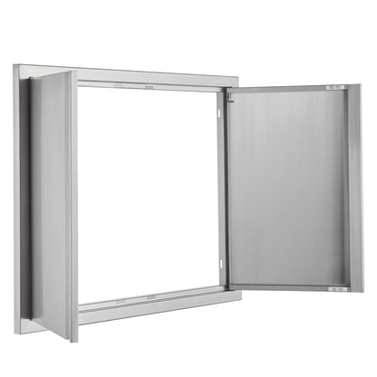 BBQ Access Door, 787x609 mm Double Outdoor Kitchen Door, Stainless Steel Flush Mount Door, Wall Vertical Door with Recessed Handles , for BBQ Island, Grilling Station, Outside Cabinet