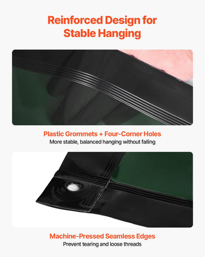 Welding Screen with Frame, 3-Panel 1.74 x 2.34m Welding Curtain Screen, Flame-Resistant Vinyl Protection Screens with 12 Wheels & 6-Level UV Protection for Workshop/Industrial Use, Dark Green