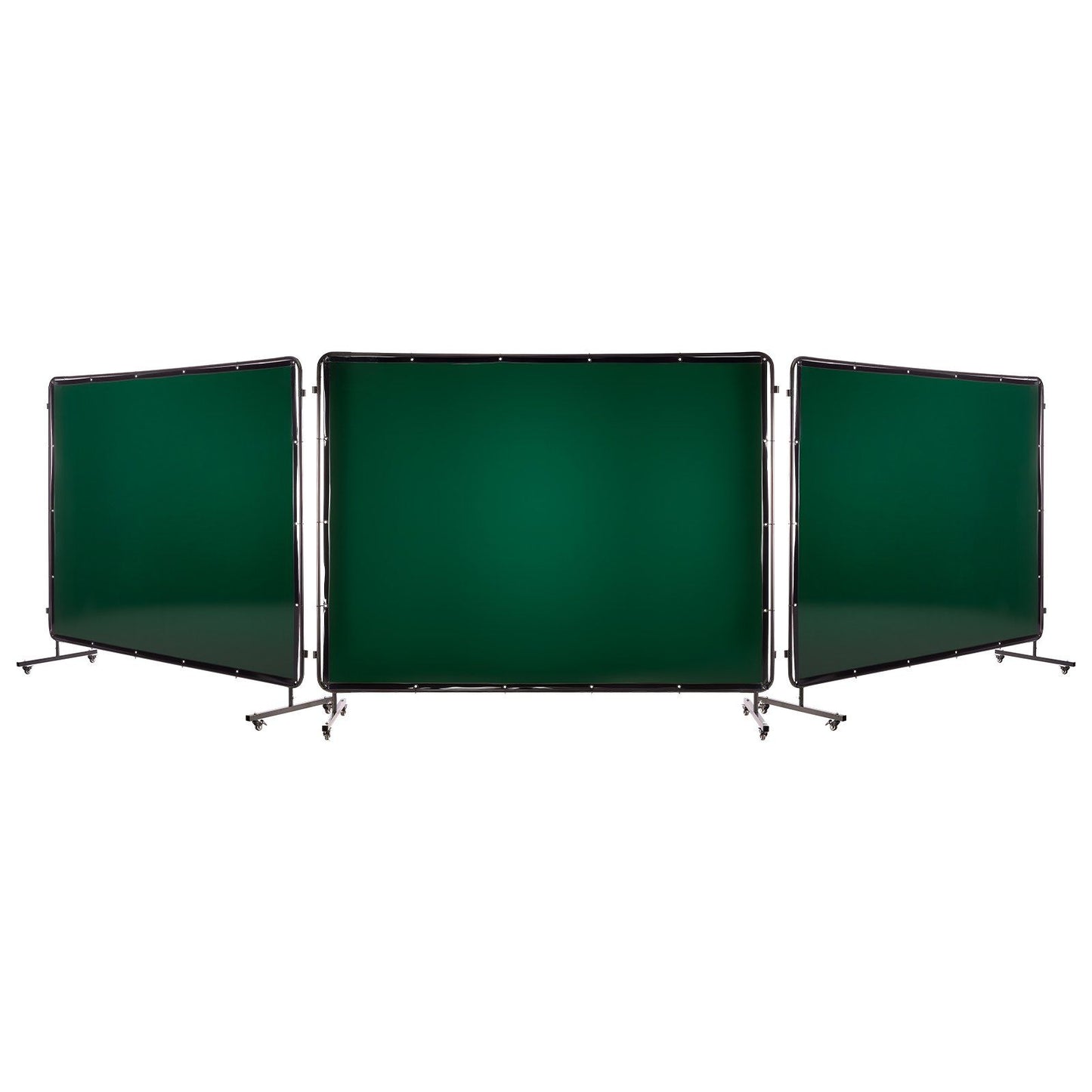 Welding Screen with Frame, 3-Panel 1.74 x 2.34m Welding Curtain Screen, Flame-Resistant Vinyl Protection Screens with 12 Wheels & 6-Level UV Protection for Workshop/Industrial Use, Dark Green