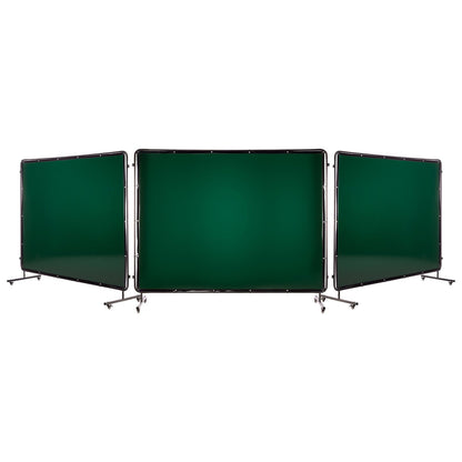 Welding Screen with Frame, 3-Panel 1.74 x 2.34m Welding Curtain Screen, Flame-Resistant Vinyl Protection Screens with 12 Wheels & 6-Level UV Protection for Workshop/Industrial Use, Dark Green