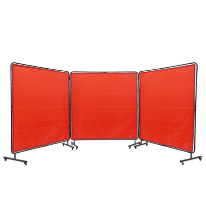 Welding Screen with Frame, 6' x 6' 3 Panel Welding Curtain Screens, Flame-Resistant Vinyl Welding Protection Screen on 12 Swivel Wheels (6 Lockable), Moveable & Professional for Workshop, Red