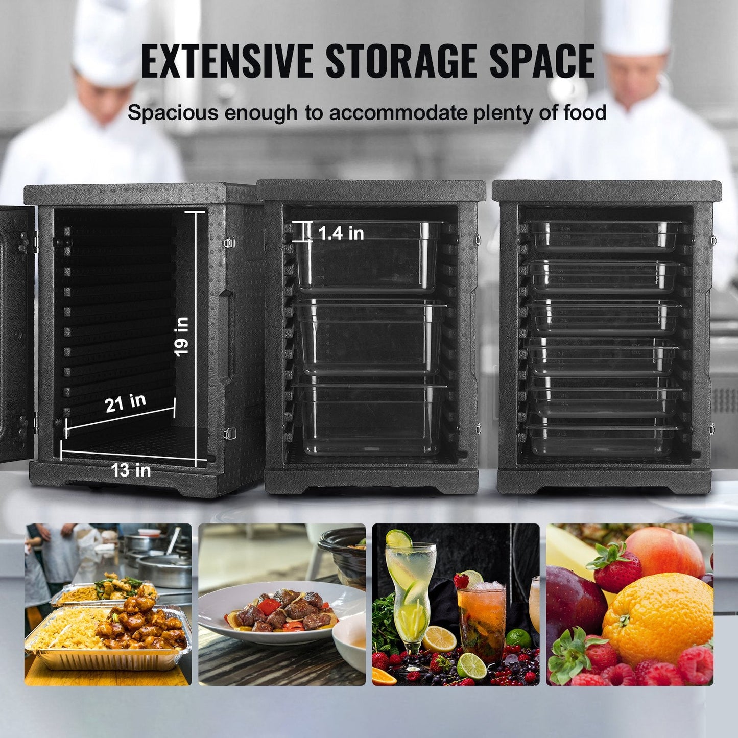 Insulated Food Pan Carrier, 90L Hot Box for Catering, LLDPE Food Box Carrier with Double Buckles, Front Loading Food Warmer for Restaurant, Canteen, etc.