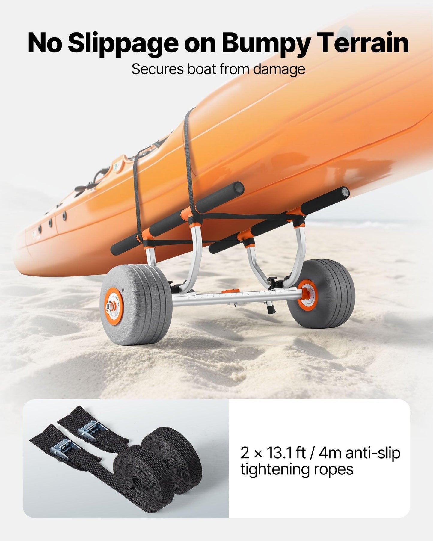 Kayak Cart, 158.8 kg Load Capacity, Kayak Trolley with 30.5 cm Inflatable PU Tires & 2 Straps, Assembles & Disassembles Within Seconds, Paddle Board Trolley for Carrying Kayaks and Canoes.