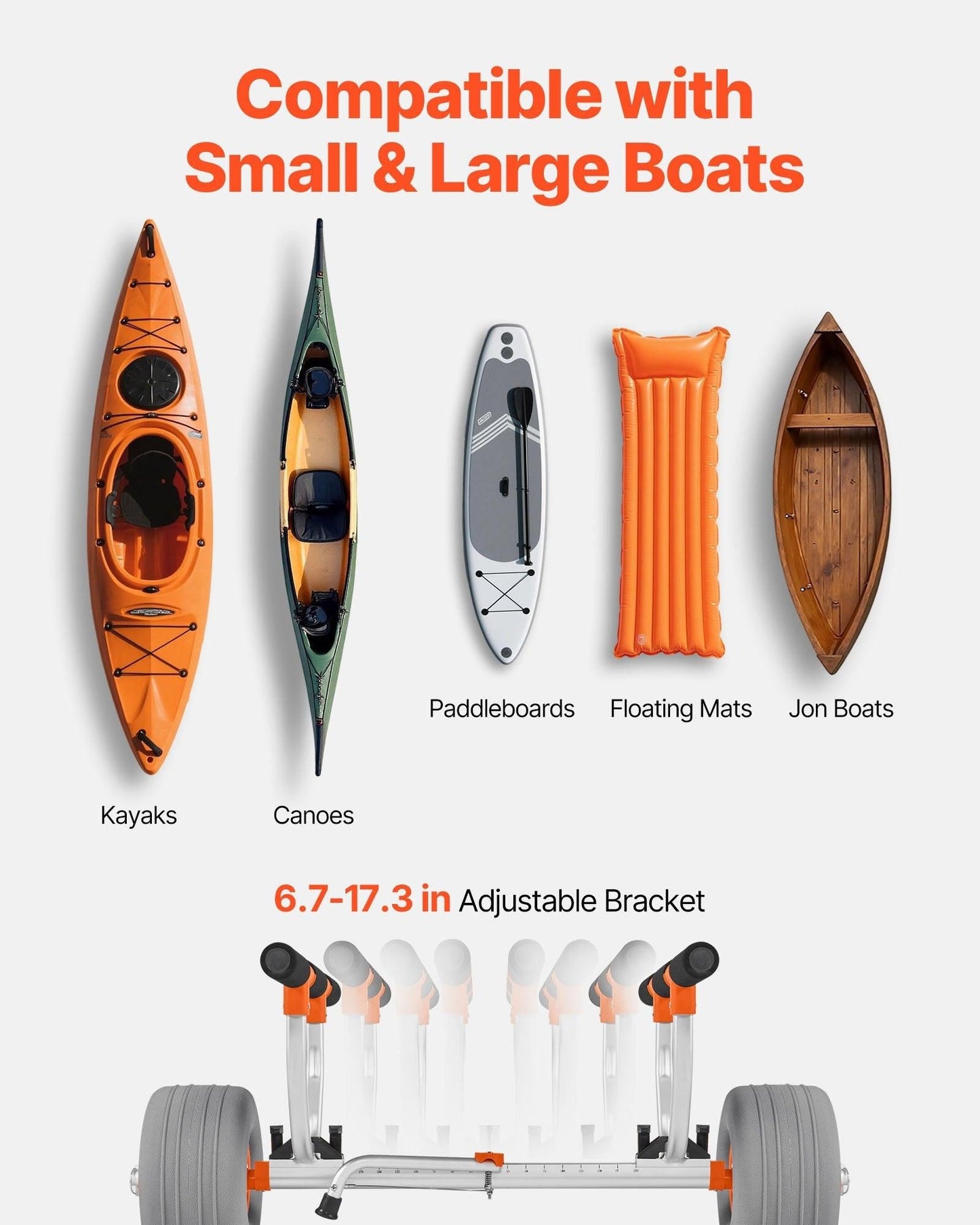 Kayak Cart, 158.8 kg Load Capacity, Kayak Trolley with 30.5 cm Inflatable PU Tires & 2 Straps, Assembles & Disassembles Within Seconds, Paddle Board Trolley for Carrying Kayaks and Canoes.