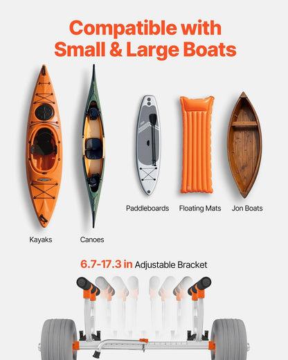 Kayak Cart, 158.8 kg Load Capacity, Kayak Trolley with 30.5 cm Inflatable PU Tires & 2 Straps, Assembles & Disassembles Within Seconds, Paddle Board Trolley for Carrying Kayaks and Canoes.