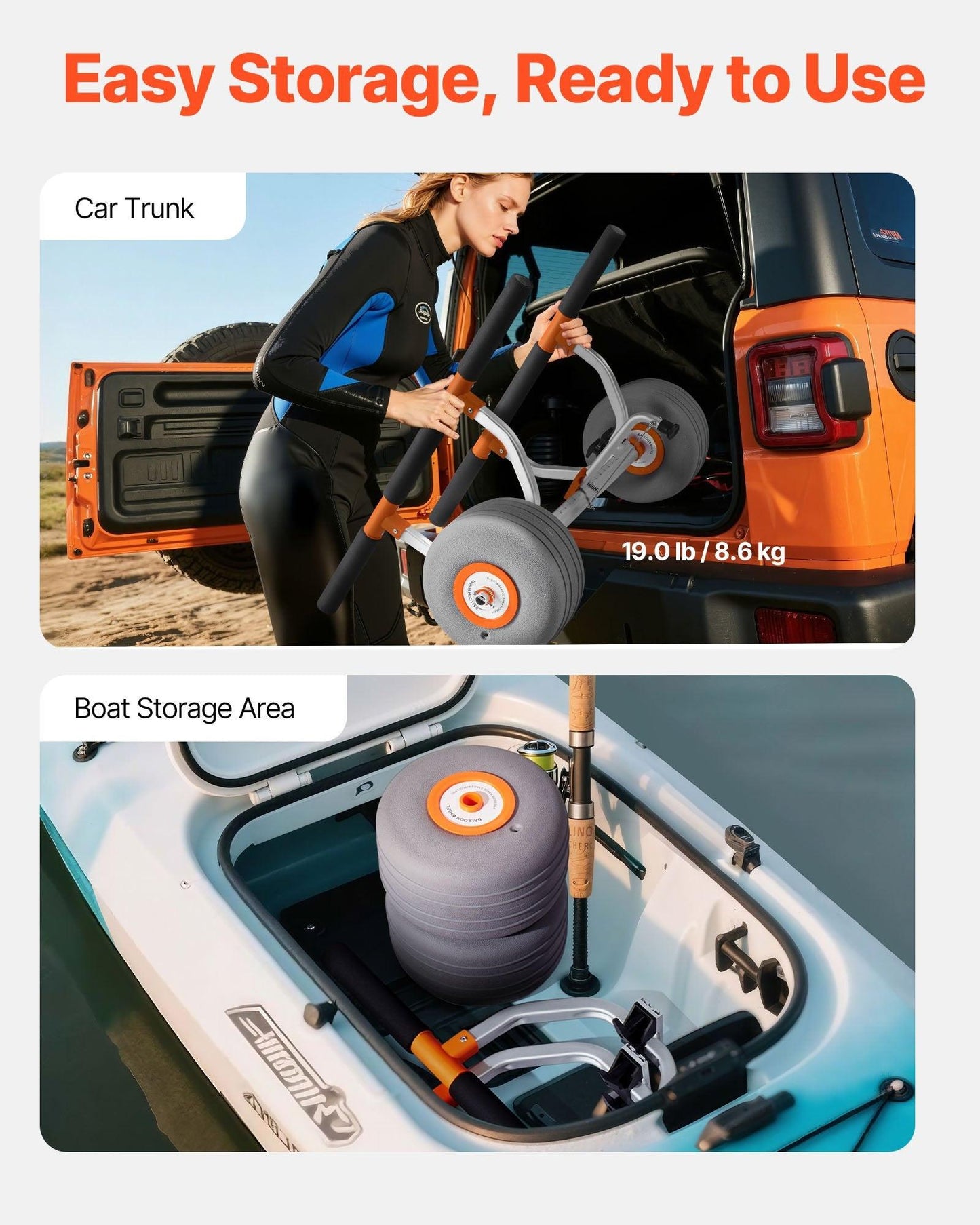 Kayak Cart, 158.8 kg Load Capacity, Kayak Trolley with 30.5 cm Inflatable PU Tires & 2 Straps, Assembles & Disassembles Within Seconds, Paddle Board Trolley for Carrying Kayaks and Canoes.