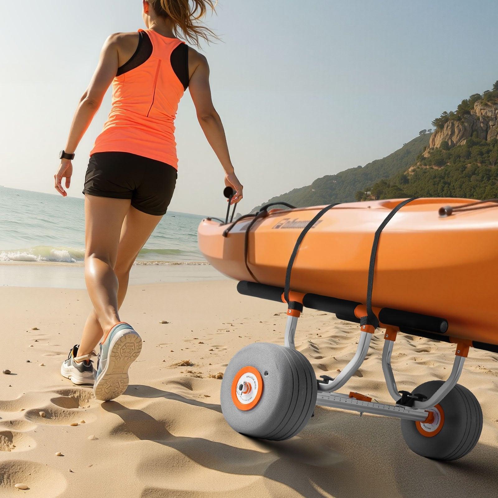 Kayak Cart, 158.8 kg Load Capacity, Kayak Trolley with 30.5 cm Inflatable PU Tires & 2 Straps, Assembles & Disassembles Within Seconds, Paddle Board Trolley for Carrying Kayaks and Canoes.