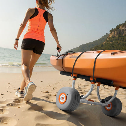 Kayak Cart, 158.8 kg Load Capacity, Kayak Trolley with 30.5 cm Inflatable PU Tires & 2 Straps, Assembles & Disassembles Within Seconds, Paddle Board Trolley for Carrying Kayaks and Canoes.