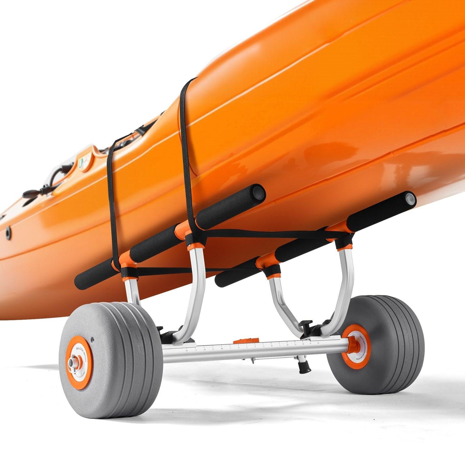 Kayak Cart, 158.8 kg Load Capacity, Kayak Trolley with 30.5 cm Inflatable PU Tires & 2 Straps, Assembles & Disassembles Within Seconds, Paddle Board Trolley for Carrying Kayaks and Canoes.