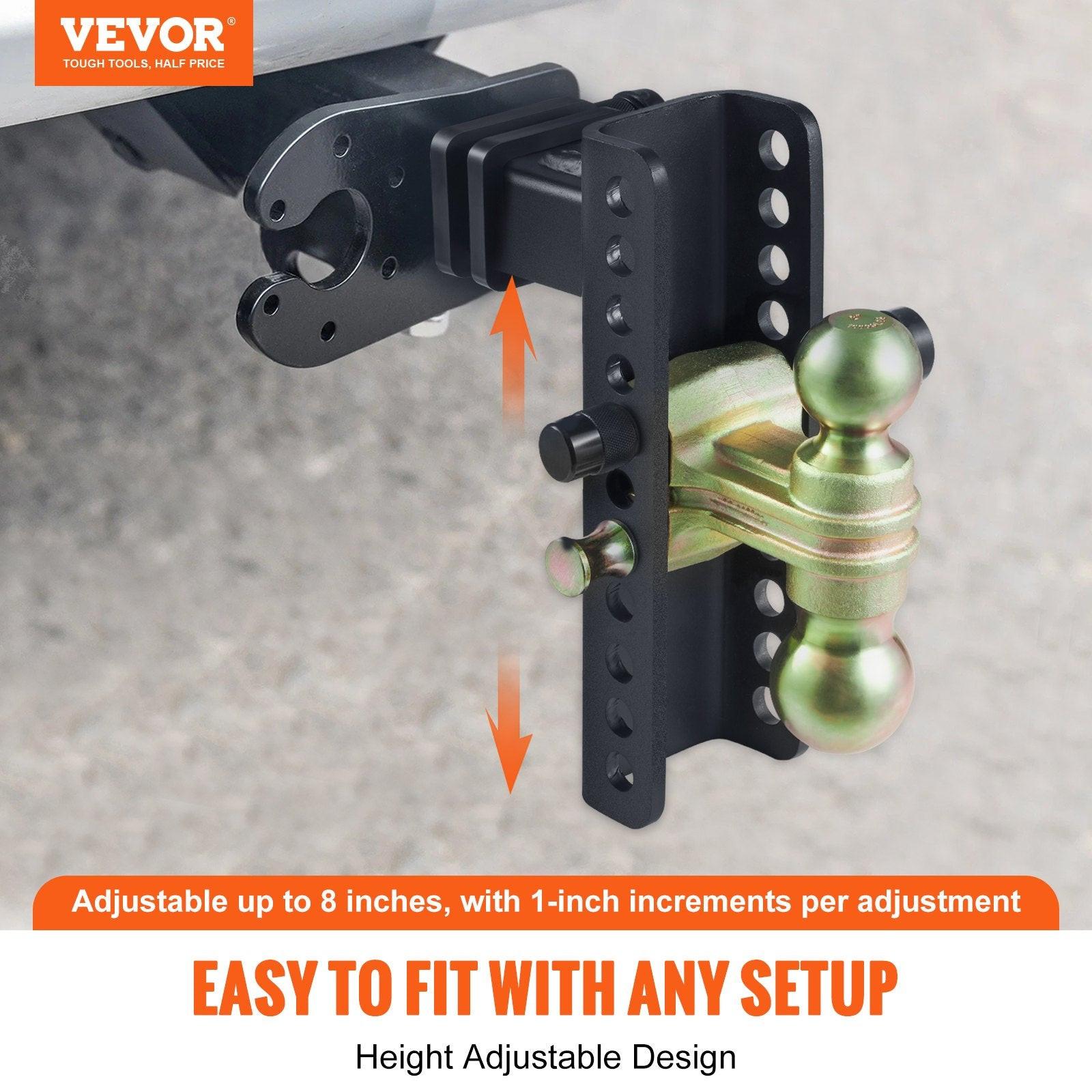 Adjustable Trailer Hitch, 203.2 mm Drop & 165.1 mm Rise Hitch Ball Mount with 50.8 mm Receiver, Solid Tube, 6350 kg GTW, 50.8 m and 58.7 mm 45# Steel Tow Balls with Key Lock for Truck Towing.