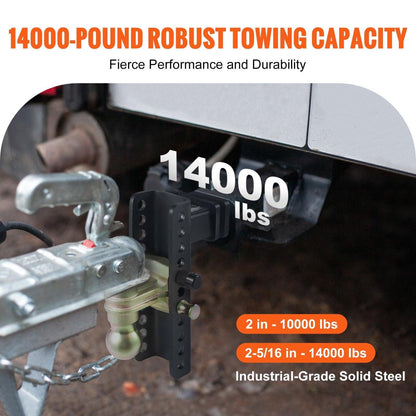 Adjustable Trailer Hitch, 203.2 mm Drop & 165.1 mm Rise Hitch Ball Mount with 50.8 mm Receiver, Solid Tube, 6350 kg GTW, 50.8 m and 58.7 mm 45# Steel Tow Balls with Key Lock for Truck Towing.