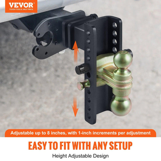 Adjustable Trailer Hitch, 203.2 mm Drop & 165.1 mm Rise Hitch Ball Mount with 63.5 mm Receiver, Solid Tube, 6577 kg GTW, 50.8 mm & 58.7 mm 45# Steel Tow Balls with Key Lock for Truck Towing.
