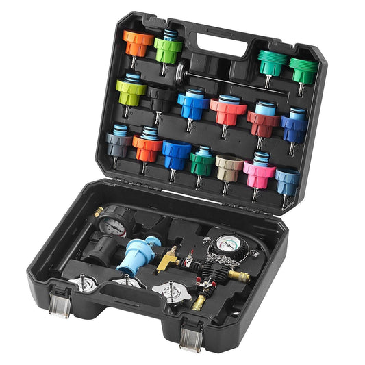 28 pcs Universal Radiator Pressure Tester Kit, Coolant Pressure Tester Kit with Manual Pump and Color-coded Test Caps, Coolant Vacuum Refill kit for Cars Motorcycles Trucks Cooling System.