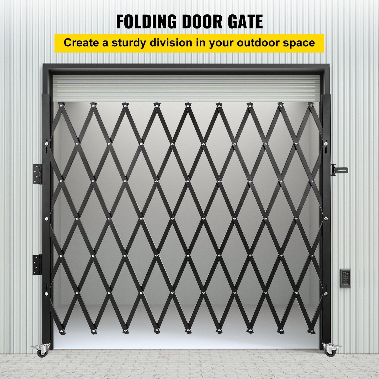 Single Folding Security Gate, 216 x 221 cm Folding Door Gate, Steel Accordion Security Gate, Flexible Expanding Security Gate, 360 degree Rolling Barricade Gate, Scissor Gate/Door with Padlock