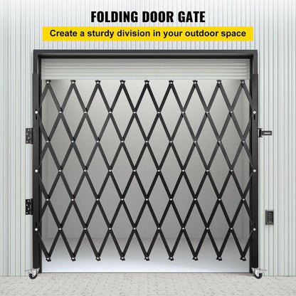 Single Folding Security Gate, 216 x 221 cm Folding Door Gate, Steel Accordion Security Gate, Flexible Expanding Security Gate, 360 degree Rolling Barricade Gate, Scissor Gate/Door with Padlock