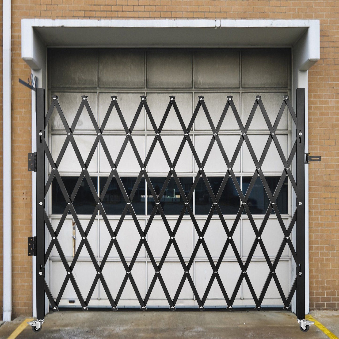 Single Folding Security Gate, 216 x 221 cm Folding Door Gate, Steel Accordion Security Gate, Flexible Expanding Security Gate, 360 degree Rolling Barricade Gate, Scissor Gate/Door with Padlock