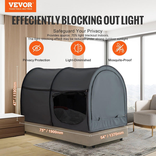 Bed Tent, Pongee Fabric, 4 Doors Breathable Dream Tent with 7 mm Fiber Poles on Bed Privacy, Full Size Block out Light Sleeping Bed Canopy, Fit for Kids Playhouse and Adults Sleeping Tent Main Image