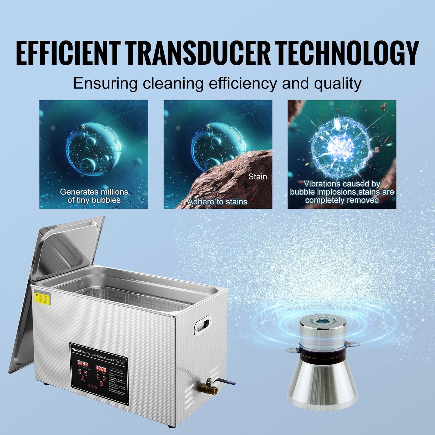 Ultrasonic Cleaner with Digital Timer & Heater, Professional Ultra Sonic Jewelry Cleaner, Stainless Steel Heated Cleaning Machine for Glasses Watch Rings Small Parts Circuit Board (30L).
