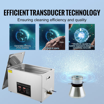 Ultrasonic Cleaner with Digital Timer & Heater, Professional Ultra Sonic Jewelry Cleaner, Stainless Steel Heated Cleaning Machine for Glasses Watch Rings Small Parts Circuit Board (30L).