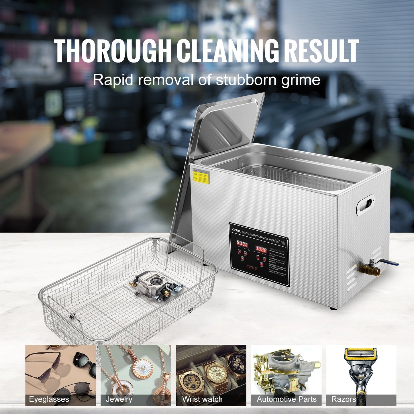 Ultrasonic Cleaner with Digital Timer & Heater, Professional Ultra Sonic Jewelry Cleaner, Stainless Steel Heated Cleaning Machine for Glasses Watch Rings Small Parts Circuit Board (30L).