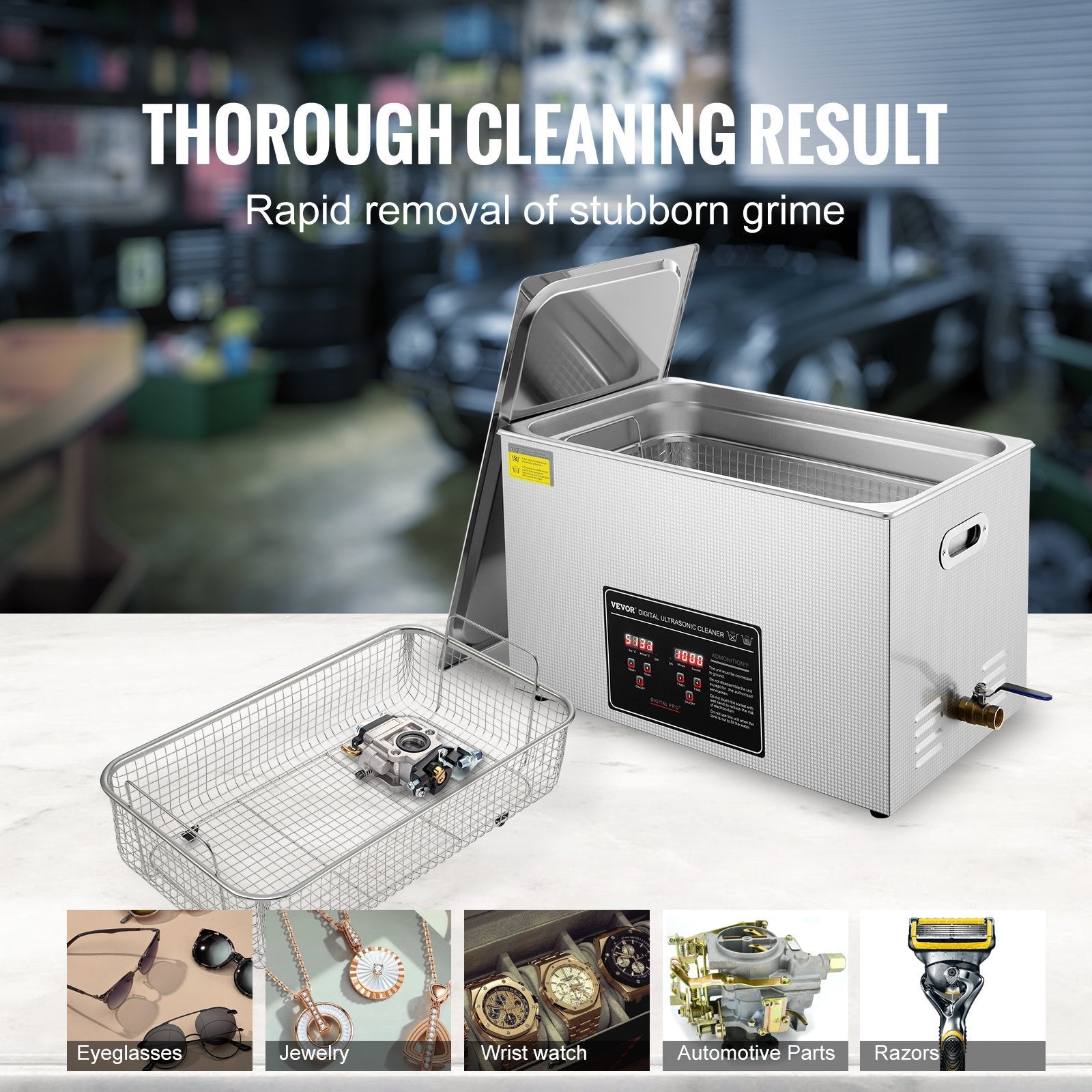 Ultrasonic Cleaner with Digital Timer & Heater, Professional Ultra Sonic Jewelry Cleaner, Stainless Steel Heated Cleaning Machine for Glasses Watch Rings Small Parts Circuit Board (30L).