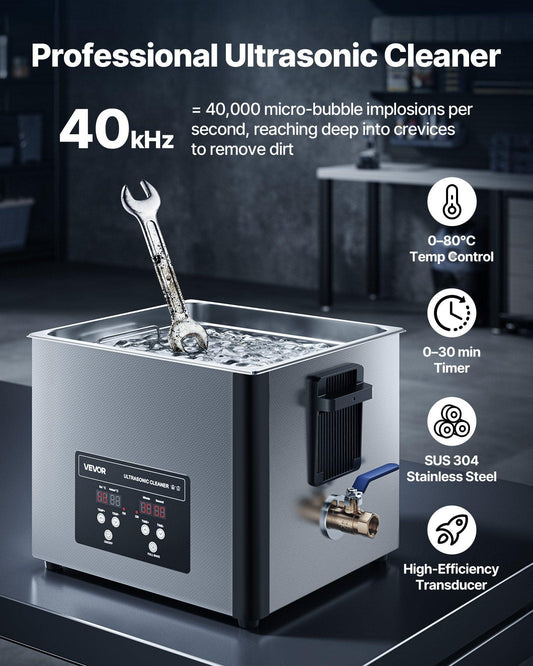15L Ultrasonic Cleaner, Professional Ultrasonic Cleaner Machine with Cleaning Basket & Digital Display, 240W Stainless Steel 40kHz Industrial Cleaning Machine for Parts, Carburetors, Instruments.