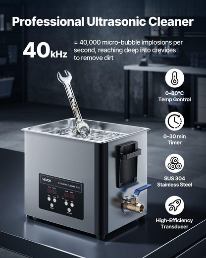 10L Ultrasonic Cleaner, Professional Ultrasonic Cleaner Machine with Cleaning Basket & Digital Display, 180W Stainless Steel 40kHz Cleaning Machine for Watches, Razors, Jewelry, Coins, and More.