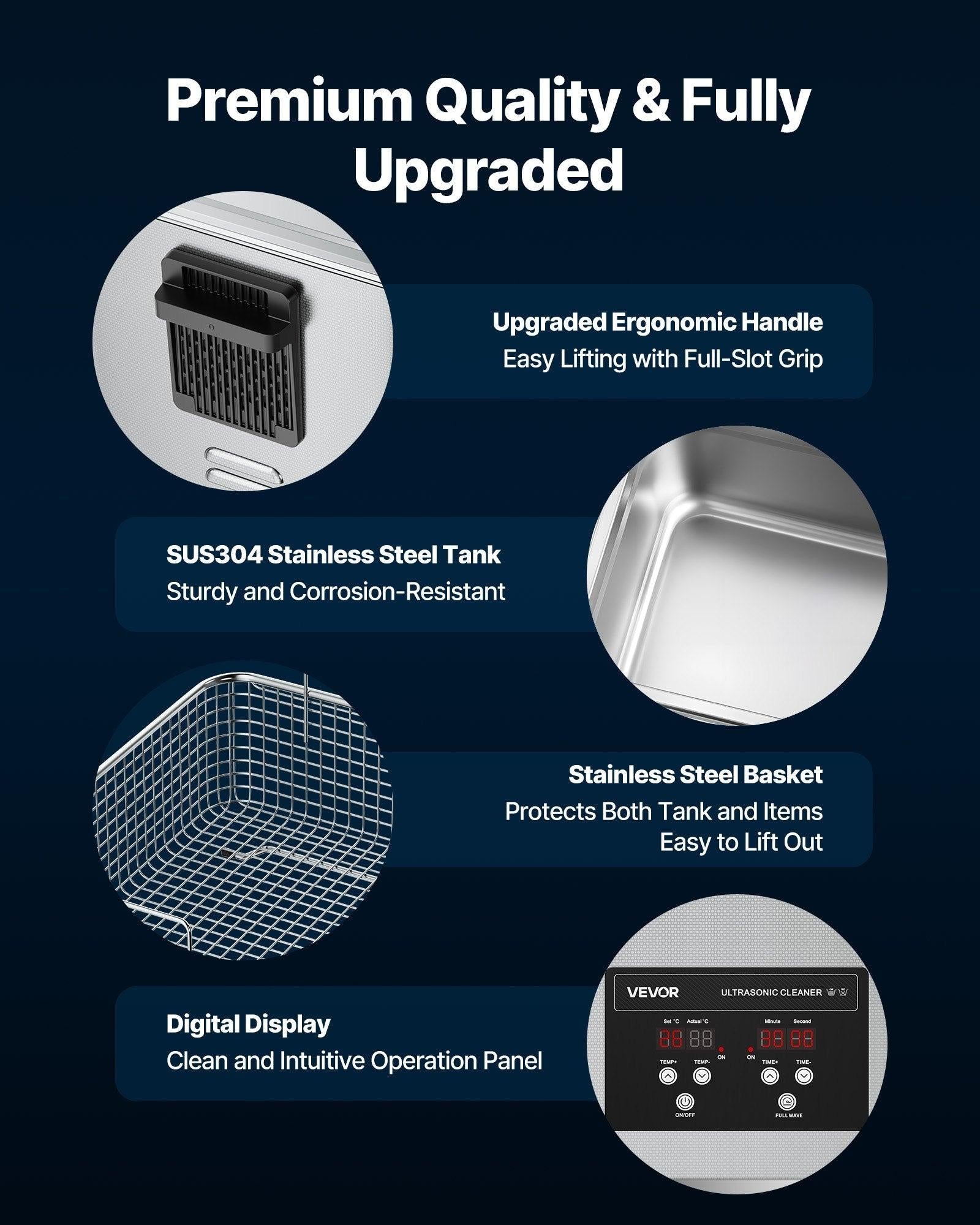 10L Ultrasonic Cleaner, Professional Ultrasonic Cleaner Machine with Cleaning Basket & Digital Display, 180W Stainless Steel 40kHz Cleaning Machine for Watches, Razors, Jewelry, Coins, and More.