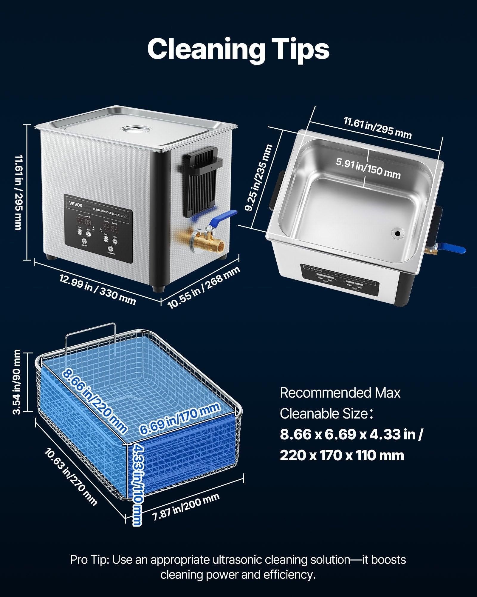 10L Ultrasonic Cleaner, Professional Ultrasonic Cleaner Machine with Cleaning Basket & Digital Display, 180W Stainless Steel 40kHz Cleaning Machine for Watches, Razors, Jewelry, Coins, and More.