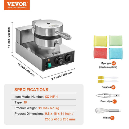 Commercial Waffle Maker, 1230W Round Waffle Baker Machine, Non-Stick Stainless Steel Belgian Waffle Iron with Temperature and Time Control, Handle, for Restaurant Bakery Snack Bar Family.