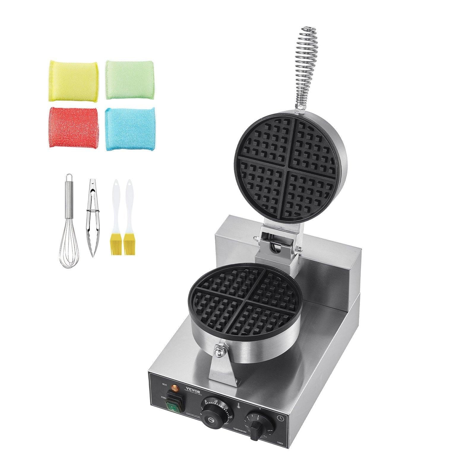 Commercial Waffle Maker, 1230W Round Waffle Baker Machine, Non-Stick Stainless Steel Belgian Waffle Iron with Temperature and Time Control, Handle, for Restaurant Bakery Snack Bar Family.