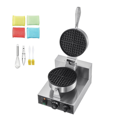 Commercial Waffle Maker, 1230W Round Waffle Baker Machine, Non-Stick Stainless Steel Belgian Waffle Iron with Temperature and Time Control, Handle, for Restaurant Bakery Snack Bar Family.