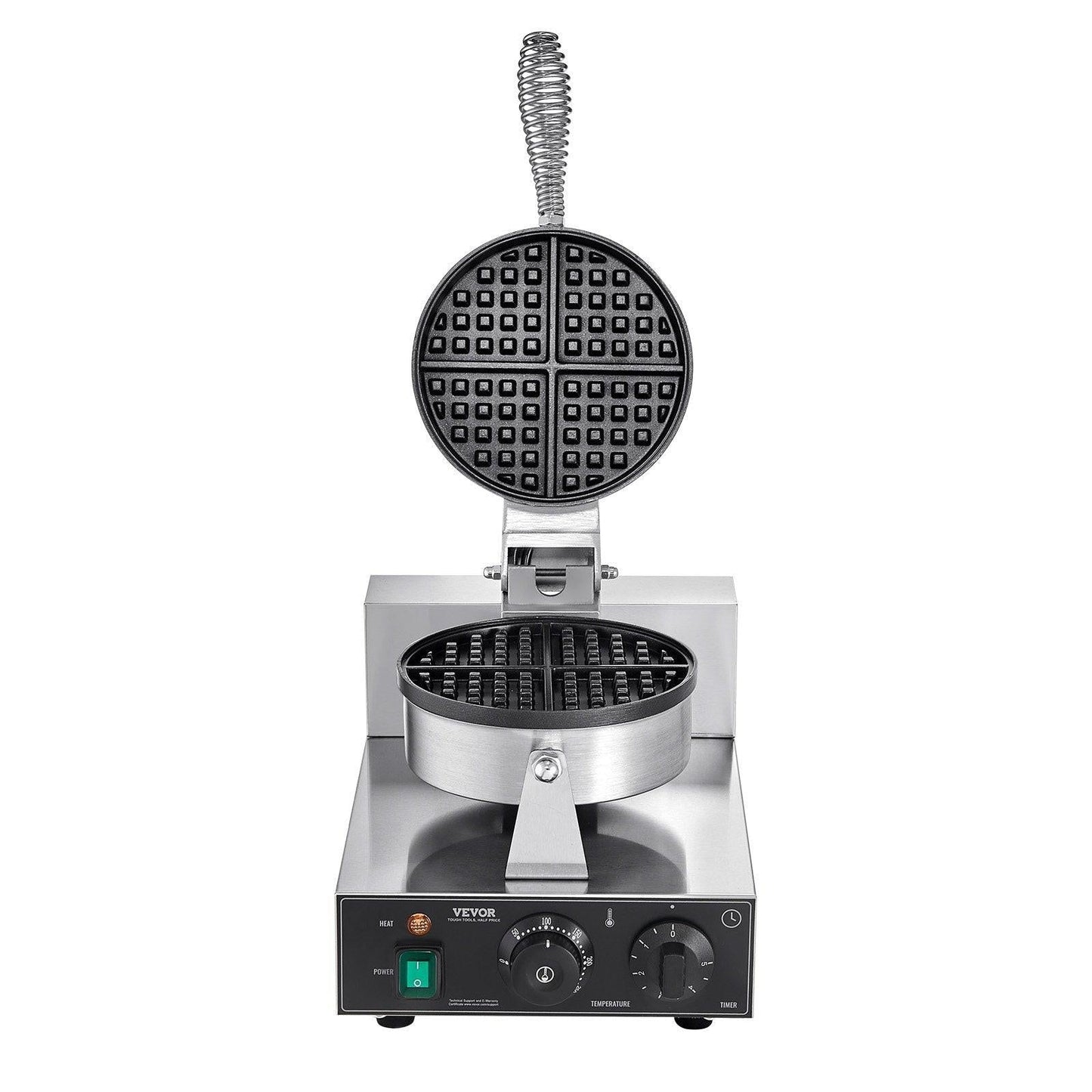 Commercial Waffle Maker, 1230W Round Waffle Baker Machine, Non-Stick Stainless Steel Belgian Waffle Iron with Temperature and Time Control, Handle, for Restaurant Bakery Snack Bar Family.