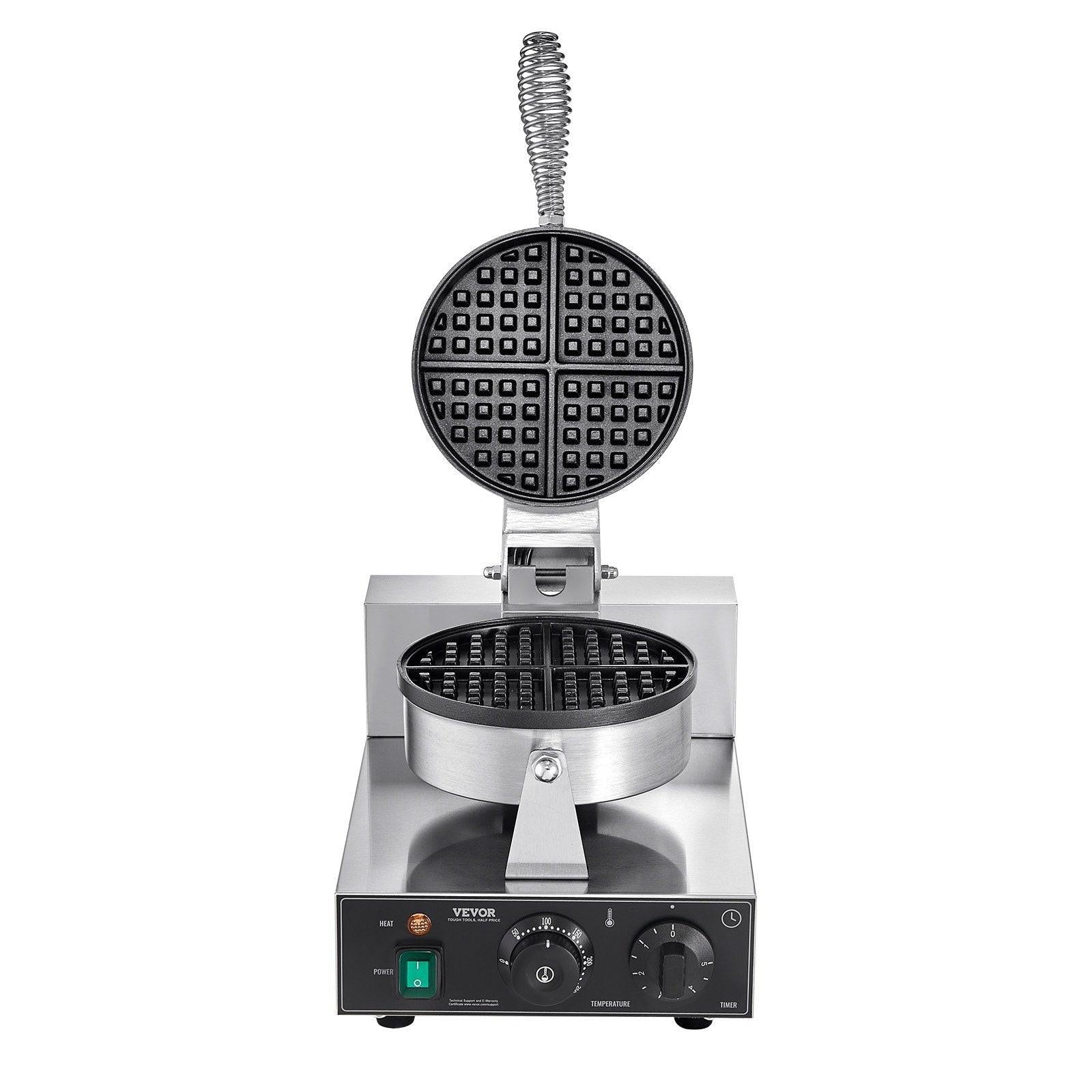 Commercial Waffle Maker, 1230W Round Waffle Baker Machine, Non-Stick Stainless Steel Belgian Waffle Iron with Temperature and Time Control, Handle, for Restaurant Bakery Snack Bar Family.