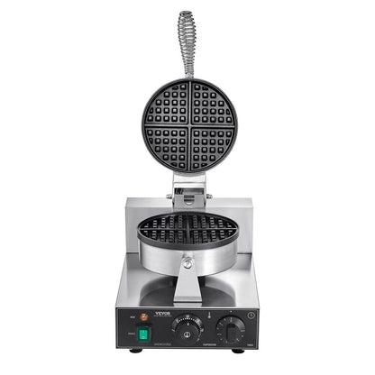 Commercial Waffle Maker, 1230W Round Waffle Baker Machine, Non-Stick Stainless Steel Belgian Waffle Iron with Temperature and Time Control, Handle, for Restaurant Bakery Snack Bar Family.