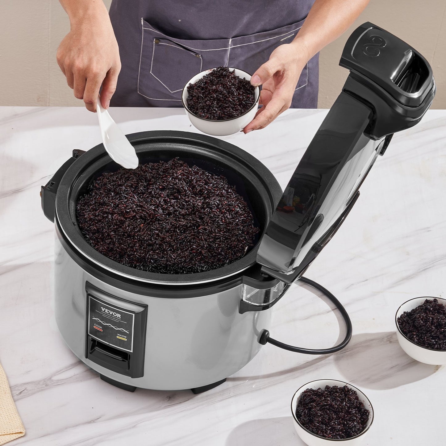 Commercial Rice Cooker, 45-Cup Rice Cooker, 9 Liter Large Rice Cooker and Warmer with Nonstick Inner Pot, Fast Cooking and 12-Hour Keep Warm, with Rice Cup and Paddle, for Restaurant