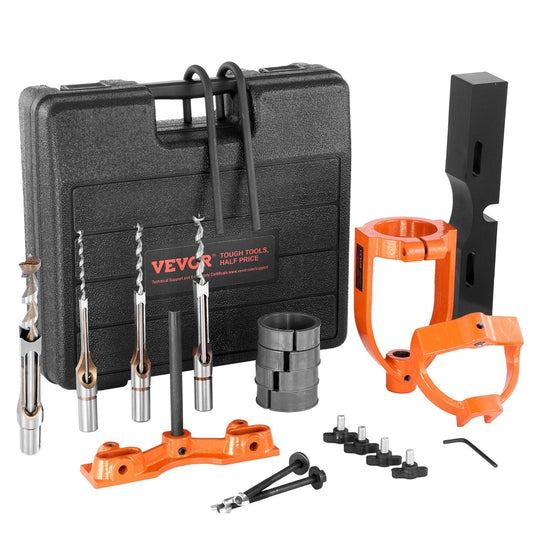 Mortising Attachment for Drill Press, 4 Model Drills Square Hole Chisel Set, Bench Drill Locator Set Mortise and Tenon Tools with 5 Bushings, for Woodworking Mortising Tenoning Drilling Machine.