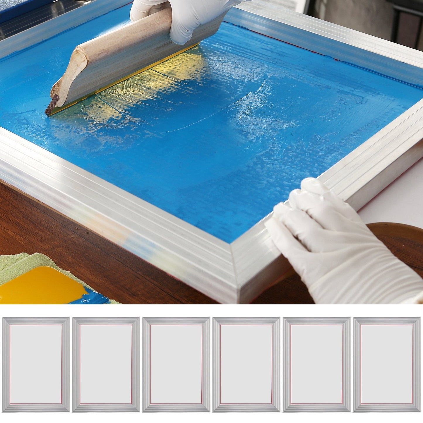 Screen Printing Kit, 6 Pieces Aluminum Silk Screen Printing Frames, 25.4 x 35.6 cm Silk Screen Printing Frame with 156 Count Mesh, High Tension Nylon Mesh and Sealing Tape for T-shirts DIY