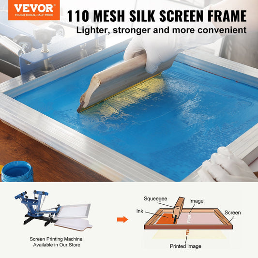 Screen Printing Kit, 2 Pieces Aluminum Silk Screen Printing Frames20.3 x 25.4/25.4 x 35.6cm 110 Count Mesh, 2 Tapes and Screen Printing Squeegees and Transparency Films for T-shirts DIY.