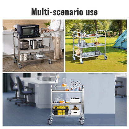 VEVORÂ Stainless Steel Cart,Â 3 LayersÂ Lab Utility CartÂ 181 kg Weight Capacity,Â Medical CartÂ with Lockable Universal Wheels, for Lab, Clinic, Kitchen, Salon.