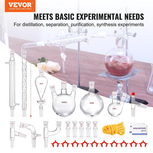 Lab Glassware Distillation Kit 1000ml 3.3 Boro 29 pcs Glassware Equipment.